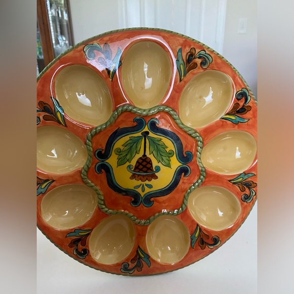 Talavera Deviled Egg Platter Hand Painted Ceramic Mexican Style 10” - Picture 3 of 8